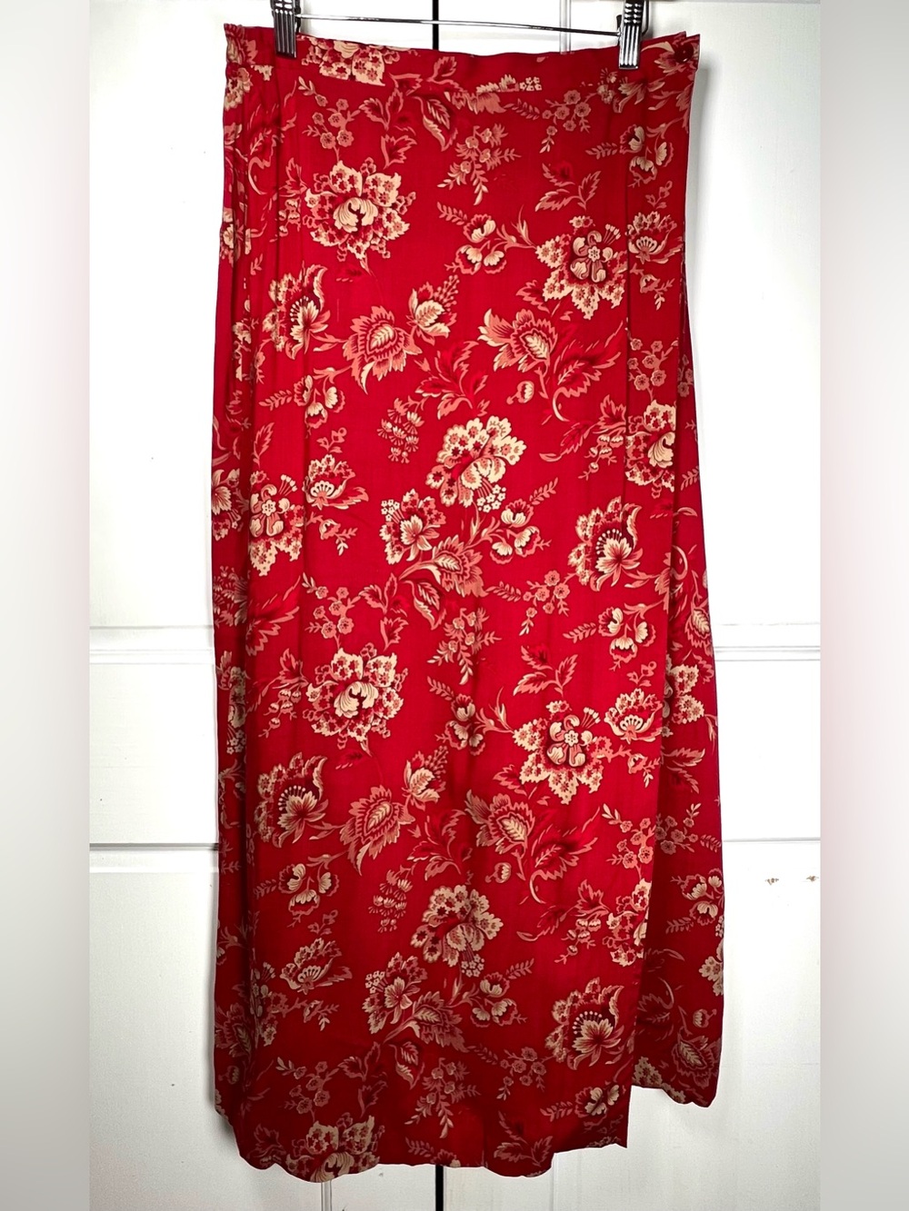 Vintage Coldwater Creek Red Floral Maxi Wrap Skirt Sz Medium